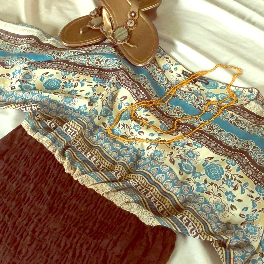 Simply Irresistible Kimono Blue Brown Clubwear Hippie‎ Top - Picture 3 of 7
